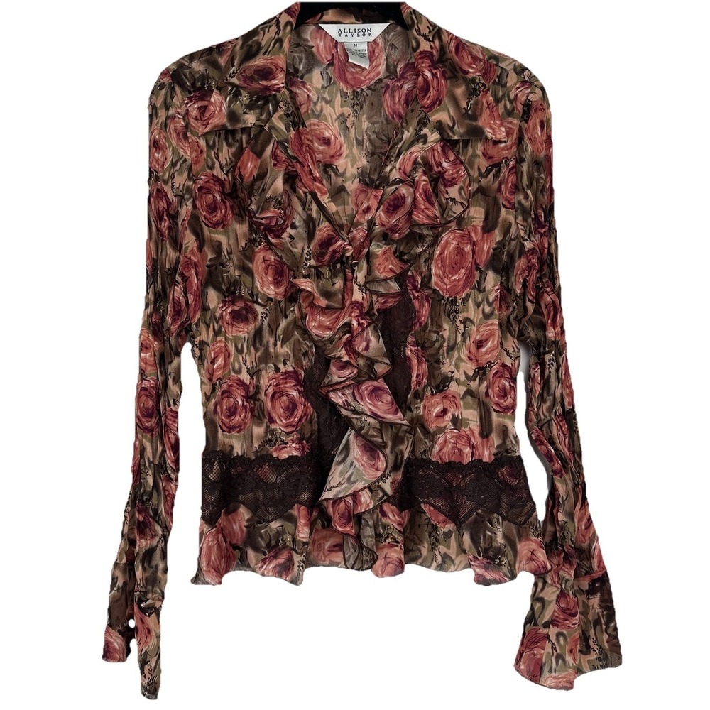 Allison Taylor Top Size Medium Floral Lace Ruffle‎ Fairy Boho Romantic Y2K